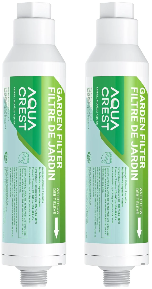 Main image of AQUA CREST Garden Hose Water Filter for Plants, NSF/ANSI Certified,Reduces Chlorine, Odor, Improves Plant Health, Suitable for Gardening, Farming and Pets, 2 Pack