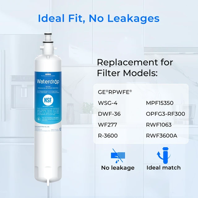 Alt view image 2 of 7 - Waterdrop WD-F19C Refrigerator Water Filter Replacement for GE® RPWFE®,Built-in CHIP - Compatible with GFE28GYNFS, GFE28GELDS, PFE28KELDS, PFE28KYNFS, GFD28GELDS, PWE23KELDS - NSF Certified