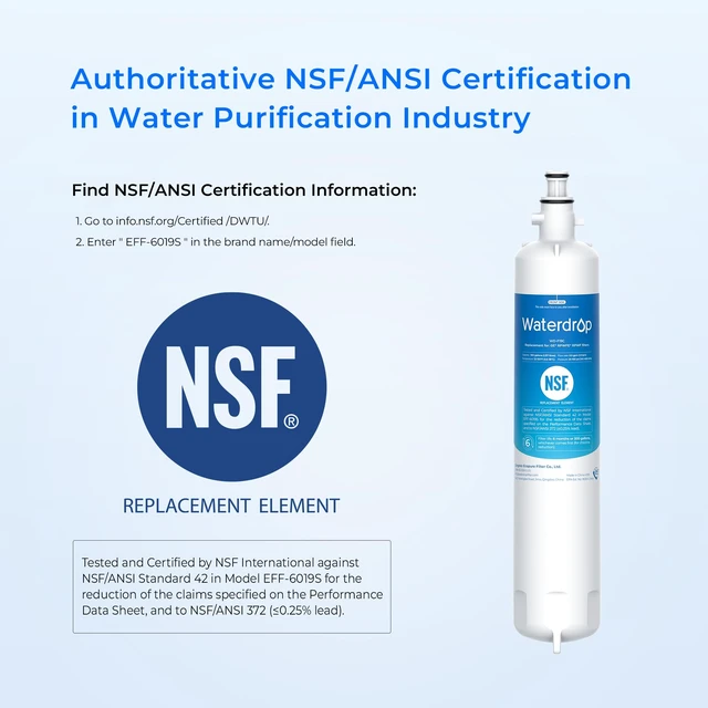Alt view image 3 of 7 - Waterdrop WD-F19C Refrigerator Water Filter Replacement for GE® RPWFE®,Built-in CHIP - Compatible with GFE28GYNFS, GFE28GELDS, PFE28KELDS, PFE28KYNFS, GFD28GELDS, PWE23KELDS - NSF Certified