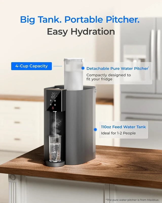 Alt view image 5 of 7 - Waterdrop C1H Instant Hot Countertop RO System, No Installation Required,6-Stage RO Filtration, Glass Bottle Included, 3:1 Pure to Drain, NSF/ANSI 372 Certified, Countertop RO Water Filter