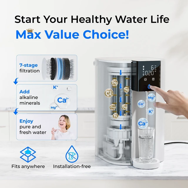 Alt view image 3 of 6 - Waterdrop C1SL Mineral Reverse Osmosis System Countertop, Room-Temp Water,7-Stage Filtration, Mineralized, 3:1 Pure to Drain, Countertop Reverse Osmosis Water Filter, No Installation Required