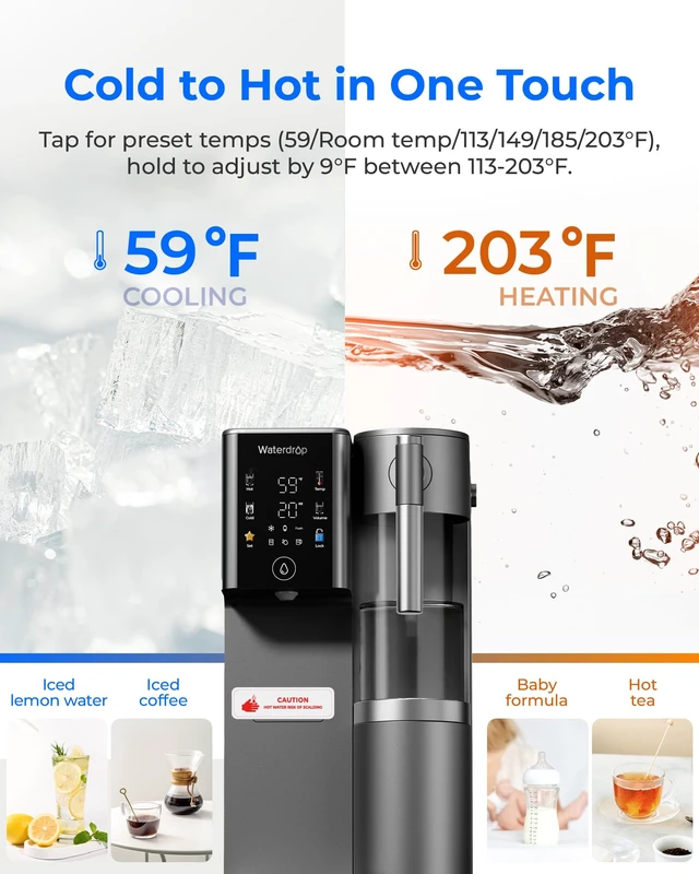 Alt view image 2 of 7 - Waterdrop A2G Mineral Reverse Osmosis System Countertop, Instant Hot & Cold,6-Stage Filtration, 6 Temperature Settings, Hot & Cold & Room-Temp Water, 3:1 Pure to Drain, No Installation Required