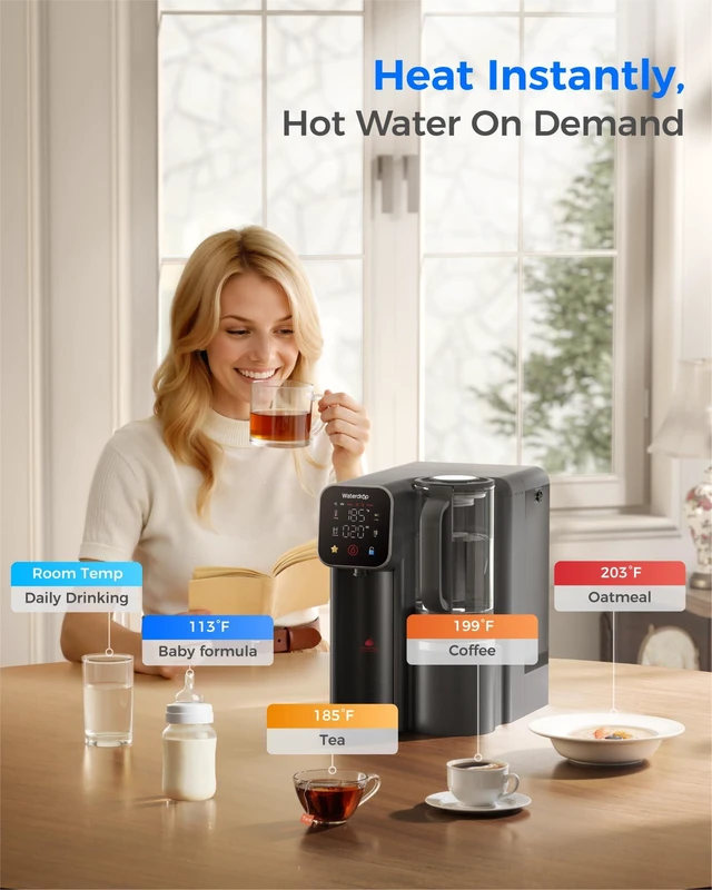 Alt view image 3 of 6 - Waterdrop M6H Instant Hot Countertop RO Water Filter System, Glass Pitcher,NSF/ANSI 58 Certified, 7-Stage RO Filtration, Reduce PFAS/TDS, 3:1 Pure to Drain, Hot & Room-Temp Water, Installation-Free