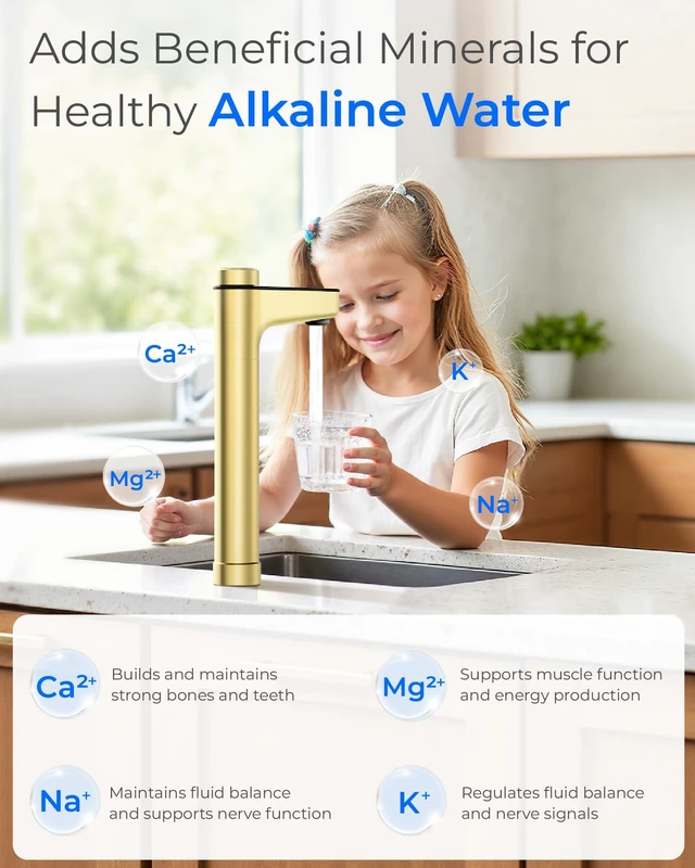 Alt view image 5 of 7 - Waterdrop X12Alkaline Mineral Reverse Osmosis System 1200 GPD Gold Faucet,NSF/ANSI 42&58&372 Certified, 11-Stage Filtration, Tankless RO Water Filtration System, 3:1 Pure to Drain, Gold Smart Faucet
