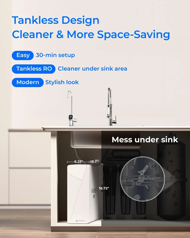 Alt view image 6 of 6 - Waterdrop X8-PRO Dual Flow Reverse Osmosis Water Filter, 800 GPD RO System,9-Stage RO Water Filtration System Under-Sink, Smart LED Faucet, Attaches to Your Existing Kitchen Faucet, NO Minerals Added