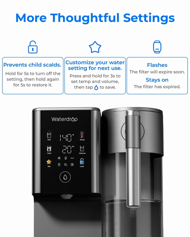 Alt view image 5 of 7 - Waterdrop A2G Mineral Reverse Osmosis System Countertop, Instant Hot & Cold,6-Stage Filtration, 6 Temperature Settings, Hot & Cold & Room-Temp Water, 3:1 Pure to Drain, No Installation Required