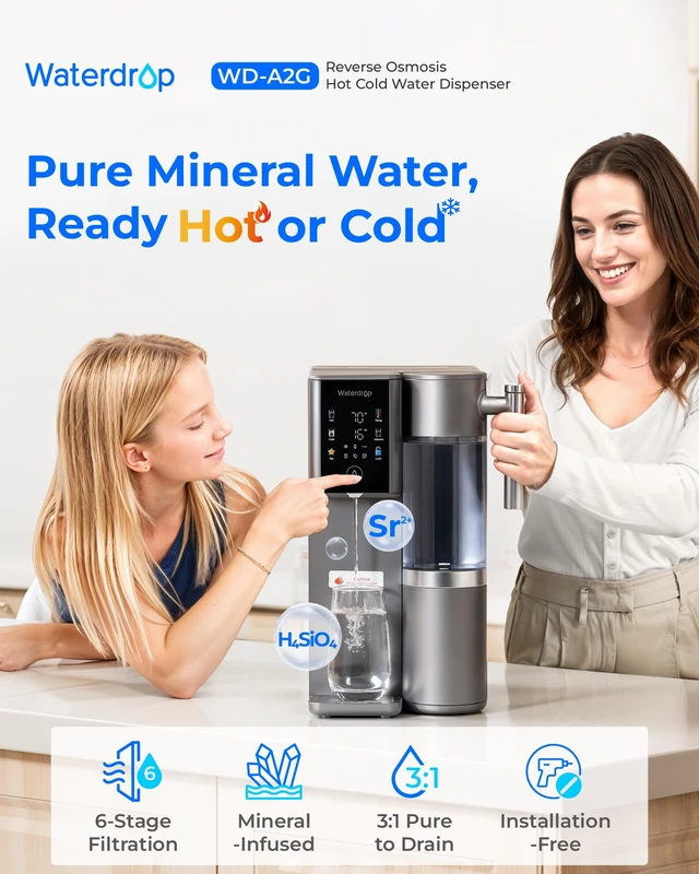 Alt view image 6 of 7 - Waterdrop A2G Mineral Reverse Osmosis System Countertop, Instant Hot & Cold,6-Stage Filtration, 6 Temperature Settings, Hot & Cold & Room-Temp Water, 3:1 Pure to Drain, No Installation Required