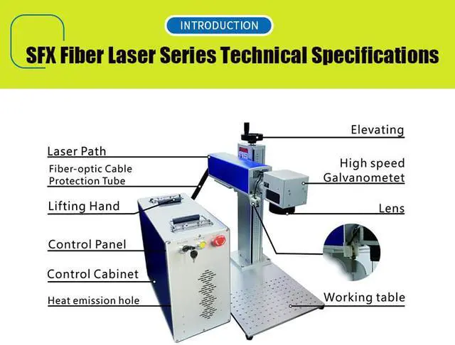 Alt view image 5 of 7 - 60W JPT MOPA Fiber Laser Marking Machine Laser Engraving Color Marking With 175*175mm Working Area & 80mm Rotary Axis