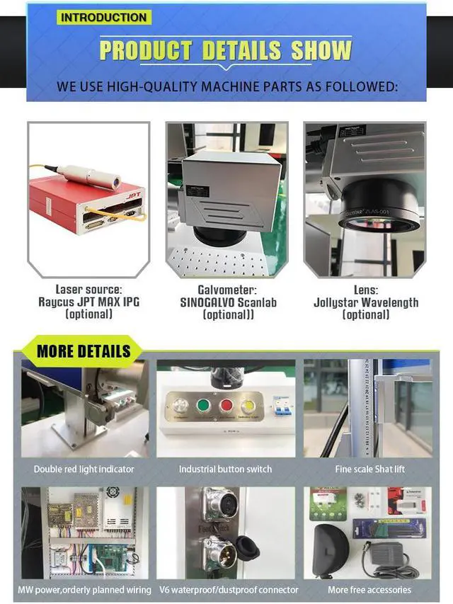 Alt view image 4 of 6 - Fiber Laser Marking Machine JPT MOPA 60W Deep Marking 110*110mm Lens with Rotary Axis 100mm for Metal Rings Acrylic Board High Speed