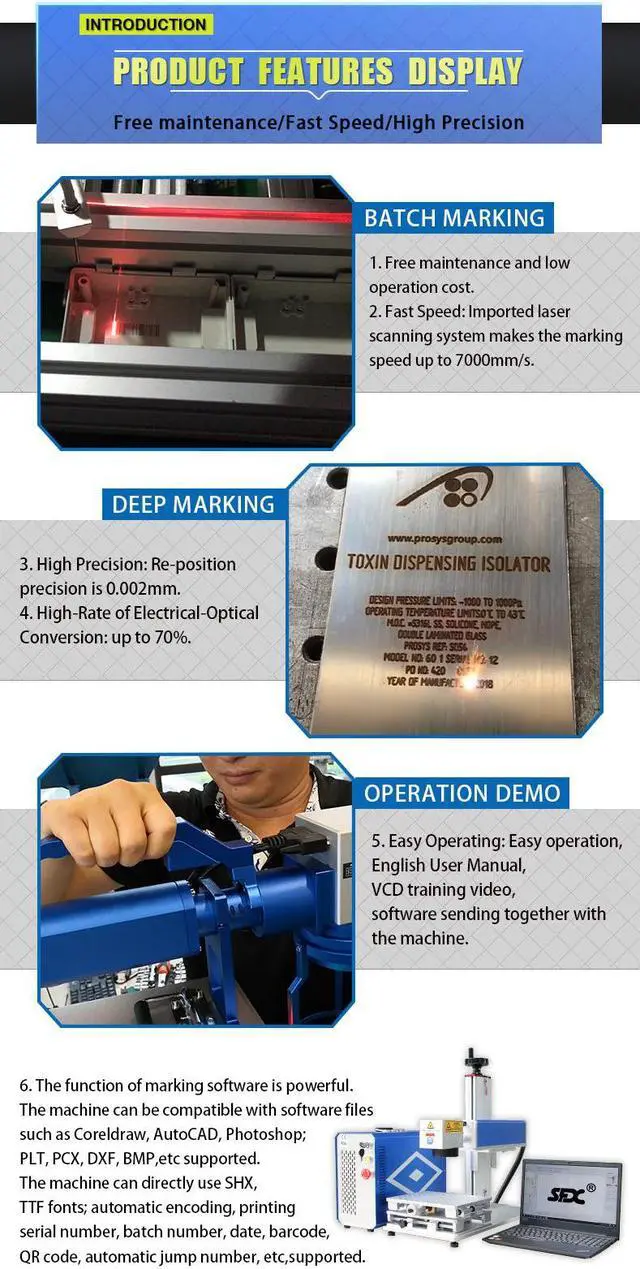 Alt view image 5 of 6 - Fiber Laser Marking Machine JPT MOPA 60W Deep Marking 110*110mm Lens with Rotary Axis 100mm for Metal Rings Acrylic Board High Speed