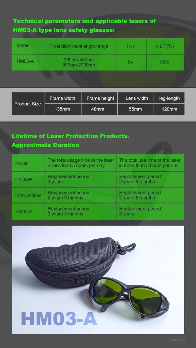 Alt view image 6 of 6 - Professional Laser Safety Glasses Laser Protection Goggles OD6+ for 200nm-450nm,800nm-2000nm