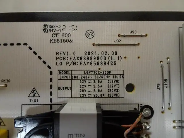 Alt view image 2 of 2 - LG OLED77C1PUB Power Board EAY65689425, (EAX68999803)