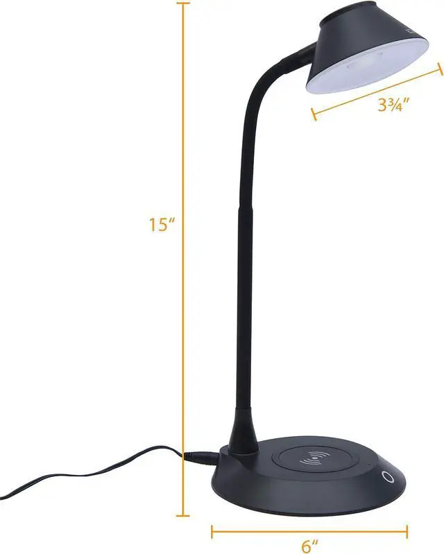 Alt view image 3 of 7 - DAC Desk Lamp Wireless Charger for iPhone 11, X, 8, Galaxy S20, S10, S9, S8, S7 and All Qi-Enabled Devices - 3 Brightness Levels - Flexible Gooseneck LED Lamp - Desk Light for Office Black