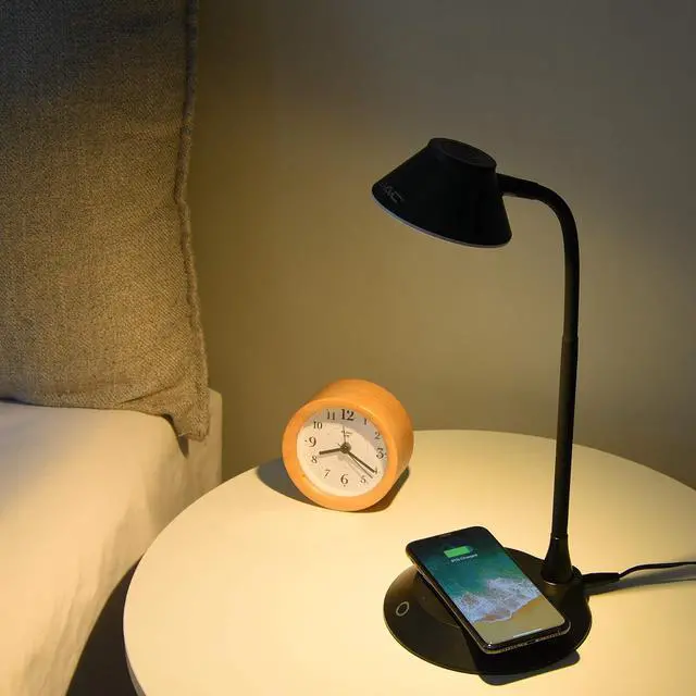 Alt view image 5 of 7 - DAC Desk Lamp Wireless Charger for iPhone 11, X, 8, Galaxy S20, S10, S9, S8, S7 and All Qi-Enabled Devices - 3 Brightness Levels - Flexible Gooseneck LED Lamp - Desk Light for Office Black