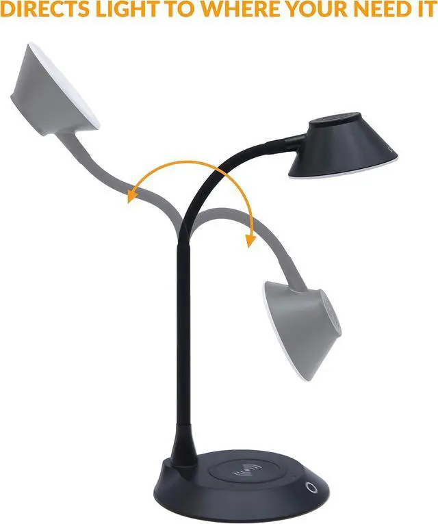 Alt view image 4 of 7 - DAC Desk Lamp Wireless Charger for iPhone 11, X, 8, Galaxy S20, S10, S9, S8, S7 and All Qi-Enabled Devices - 3 Brightness Levels - Flexible Gooseneck LED Lamp - Desk Light for Office Black