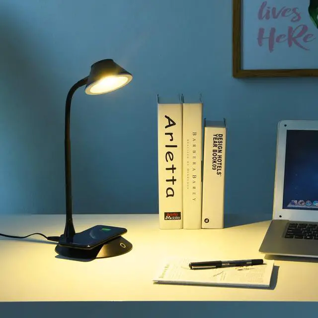 Alt view image 6 of 7 - DAC Desk Lamp Wireless Charger for iPhone 11, X, 8, Galaxy S20, S10, S9, S8, S7 and All Qi-Enabled Devices - 3 Brightness Levels - Flexible Gooseneck LED Lamp - Desk Light for Office Black