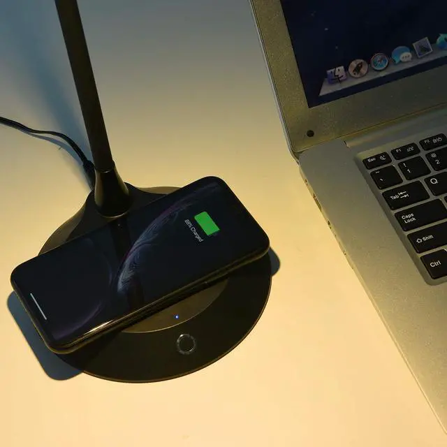 Alt view image 7 of 7 - DAC Desk Lamp Wireless Charger for iPhone 11, X, 8, Galaxy S20, S10, S9, S8, S7 and All Qi-Enabled Devices - 3 Brightness Levels - Flexible Gooseneck LED Lamp - Desk Light for Office Black