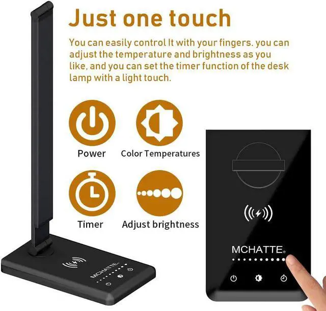 Alt view image 3 of 7 - LED Desk Lamp with Wireless Charger, USB Charging Port, Dimmable Eye-Caring Desk Light with 5 Brightness Levels & 5 Lighting Modes, Touch Control, Auto Timer (Black)