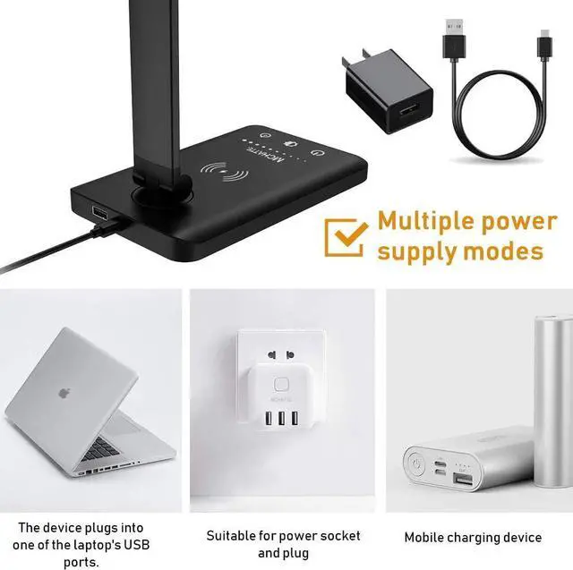 Alt view image 5 of 7 - LED Desk Lamp with Wireless Charger, USB Charging Port, Dimmable Eye-Caring Desk Light with 5 Brightness Levels & 5 Lighting Modes, Touch Control, Auto Timer (Black)