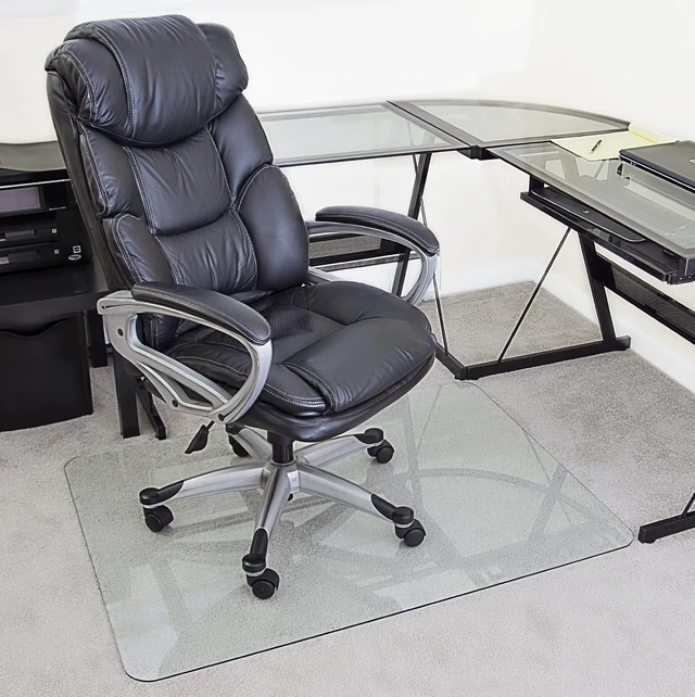 Alt view image 2 of 7 - 36 X 48-Inch Tempered Glass Chair Mat for Carpet and Hard Floors, Rounded Corners, Smooth Polished Edges, 1/4-Inch Thick, Clear Glass (gcm36x48)