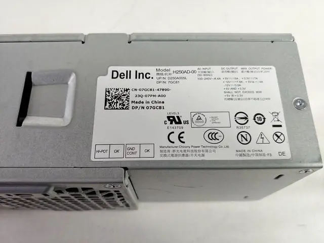 Alt view image 11 of 12 - 250W Power Supply for Dell 7GC81 Optiplex