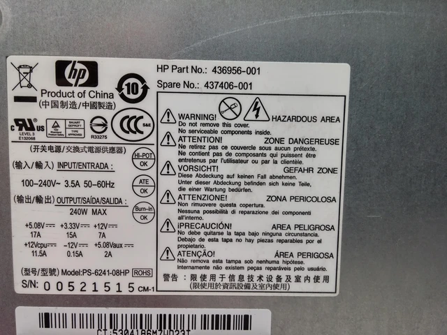 Alt view image 5 of 6 - HP 436956-001 240 Watt Power Supply For Dc5750S