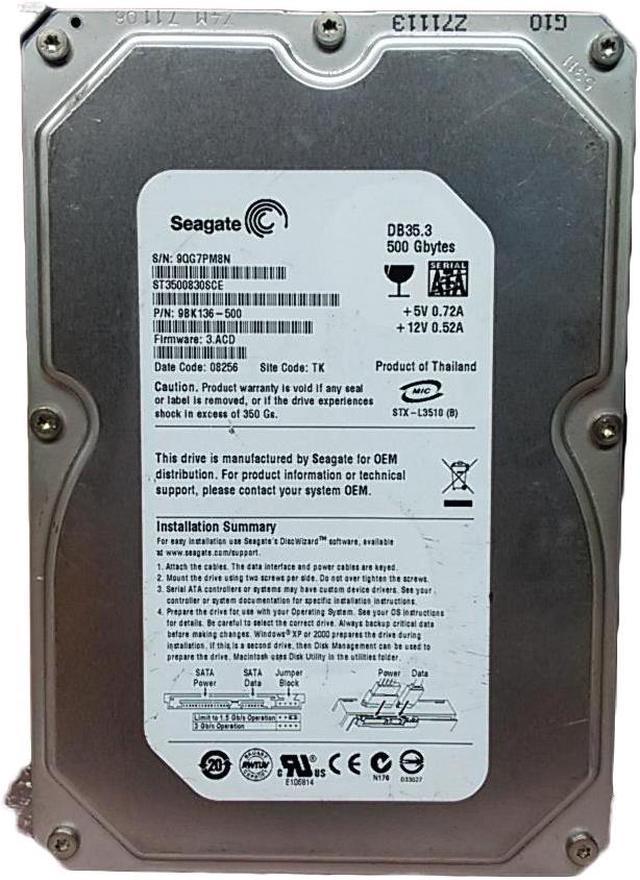 Seagate DB35 Series 7200.3 ST3500830SCE 500GB 7200 RPM 8MB Cache