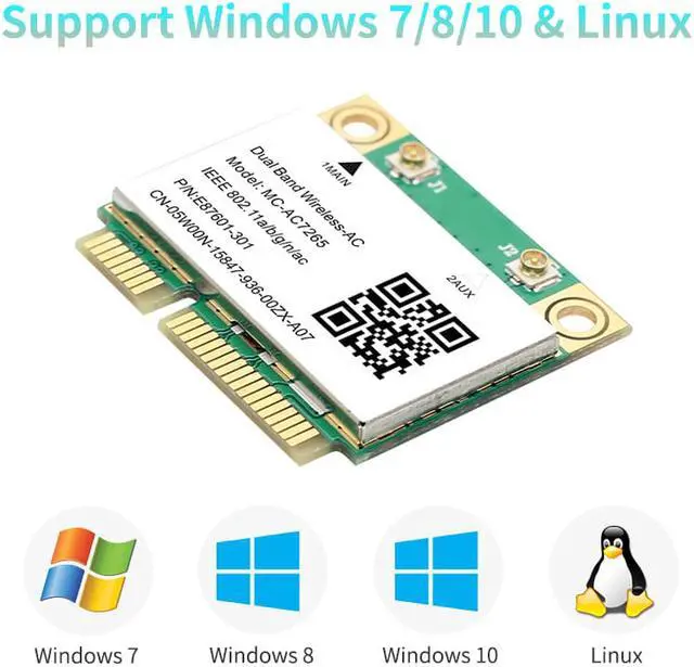 Alt view image 5 of 7 - 1200Mbps Wireless MC-AC7265 Half Mini PCI-E Wifi Card Bluetooth 4.2 802.11ac Dual Band 2.4G 5Ghz Adapter For Laptop Than 7260HMW