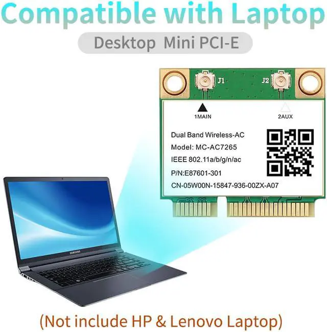 Alt view image 6 of 7 - 1200Mbps Wireless MC-AC7265 Half Mini PCI-E Wifi Card Bluetooth 4.2 802.11ac Dual Band 2.4G 5Ghz Adapter For Laptop Than 7260HMW