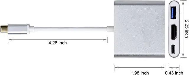 Alt view image 2 of 6 - USB C to HDMI Adapter with HDMI+USB 3.0+USB C 3.1 Power Delivery Port, USB C Hub Converter supports 4K UHD display for Samsung S8 Plus/Note8, New MacBook,HP Spectre,Chromebook Pixel