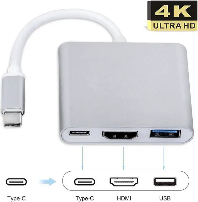 Main image of USB C to HDMI Adapter with HDMI+USB 3.0+USB C 3.1 Power Delivery Port, USB C Hub Converter supports 4K UHD display for Samsung S8 Plus/Note8, New MacBook,HP Spectre,Chromebook Pixel