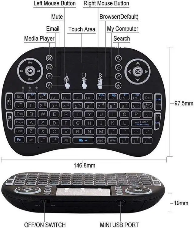 Alt view image 3 of 7 - Mini Wireless Keyboard Backlight 2.4G Mouse Touchpad For Android Smart TV Box PC