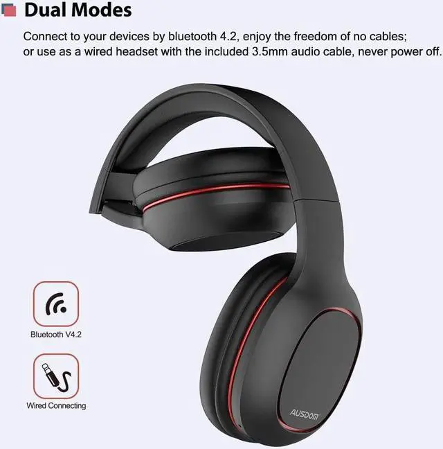 Alt view image 4 of 6 - Bluetooth Headphone Over-Ear Wired Wireless Headphones Foldable Bluetooth 4.2 Stereo Headset with Mic Support TF Card