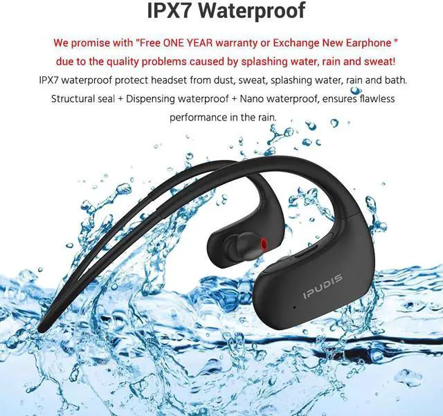Alt view image 2 of 6 - Sport Bluetooth Headset IPX7 Waterproof Wireless Earphone HiFi Stereo Headphone Neckband Earbuds 120mAh with Microphone