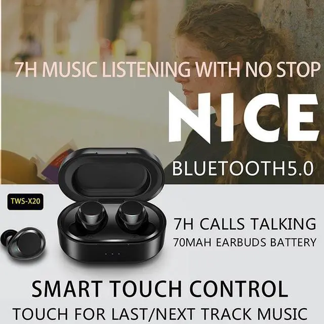 Alt view image 3 of 6 - Waterproof Earphone 7 Hours Continuously Use Bluetooth 5.0 Tiny Earbuds Touch Control Wireless Headphone for Outdoor use