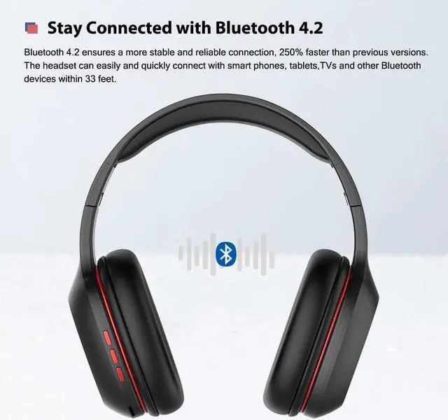 Alt view image 2 of 6 - Bluetooth Headphone Over-Ear Wired Wireless Headphones Foldable Bluetooth 4.2 Stereo Headset with Mic Support TF Card