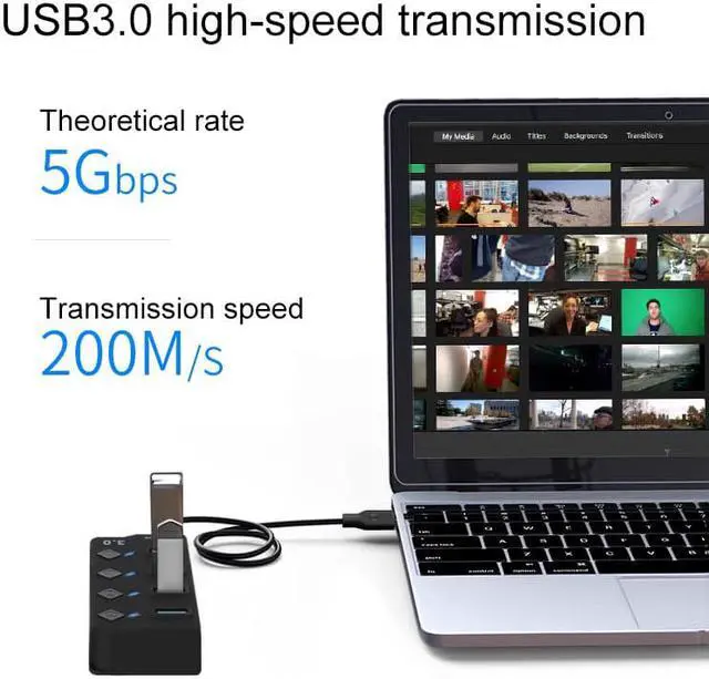 Alt view image 4 of 7 - Onten 5301 USB 3.0 Male to 4 USB 2.0 Female Splitter Extender with Independent Switch - OEM