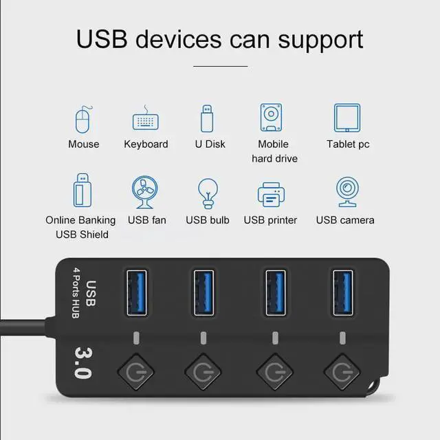 Alt view image 6 of 7 - Onten 5301 USB 3.0 Male to 4 USB 2.0 Female Splitter Extender with Independent Switch - OEM