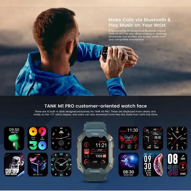 Alt view image 3 of 6 - KOSPET TANK M1 Pro Smart Watch, Support Sleep / Heart Rate Monitoring / Bluetooth Calling