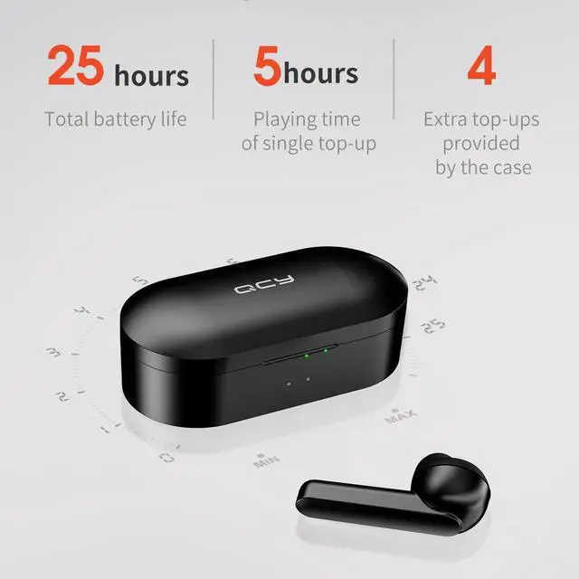 Alt view image 2 of 7 - QCY T3 Bluetooth 5.0 Semi-In-Ear Design Waterproof Wireless Bluetooth Earphone (Black)