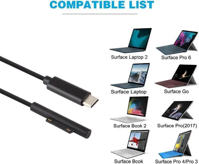 Alt view image 4 of 6 - USB-C / Type-C to 6 Pin Magnetic Male Laptop Power Charging Cable for Microsoft Surface Pro 6, Cable Length: about 1.5m