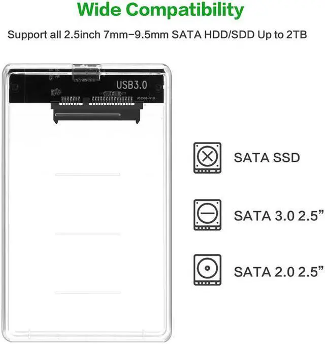 Alt view image 4 of 6 - SUNMMENCO USB 3.0 to SATA 2.5 " HDD  SSD High-Speed Transparent External Enclosure Transparent Case SATA External Hard Drive Enclosur Tool Free for 2.5 inch SATA HDD and SSD