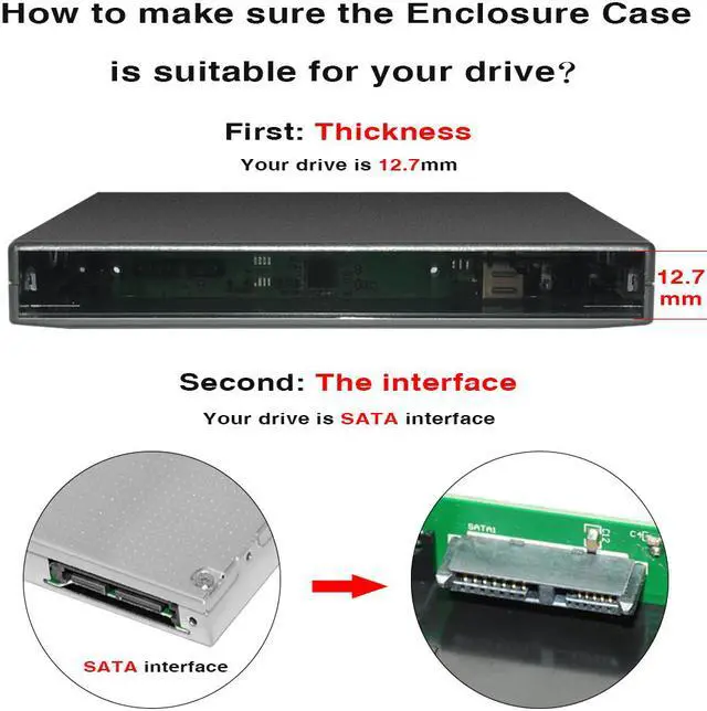 Alt view image 6 of 6 - 12.7mm USB External CD-ROM Case For Optical Disk Drive  External DVD Enclosure