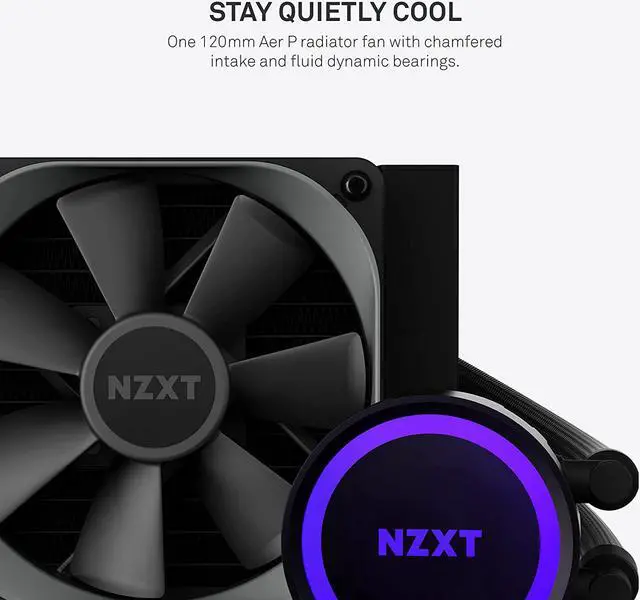 Alt view image 5 of 7 - NZXT Kraken 120  RL-KR120-B1 AIO RGB CPU Liquid Cooler  Quiet and Effective - Silent Operation - Ring RGB LEDs - AER P 120mm Radiator Fans Water cooling