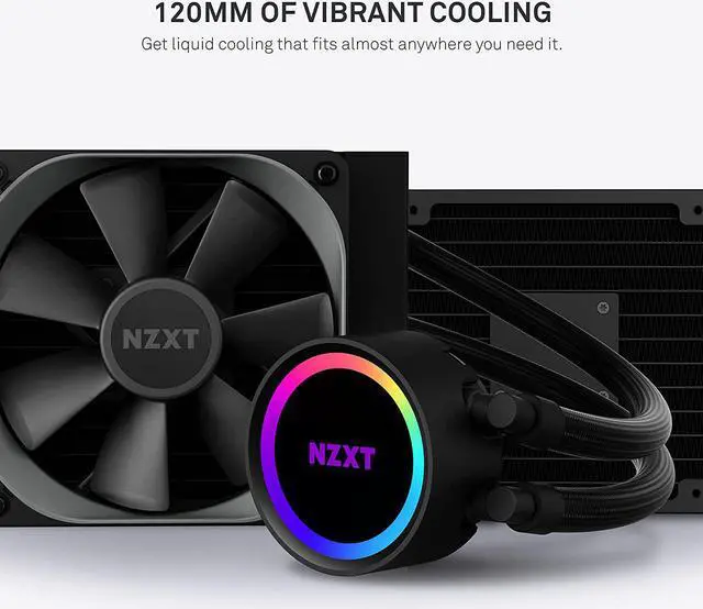 Alt view image 7 of 7 - NZXT Kraken 120  RL-KR120-B1 AIO RGB CPU Liquid Cooler  Quiet and Effective - Silent Operation - Ring RGB LEDs - AER P 120mm Radiator Fans Water cooling