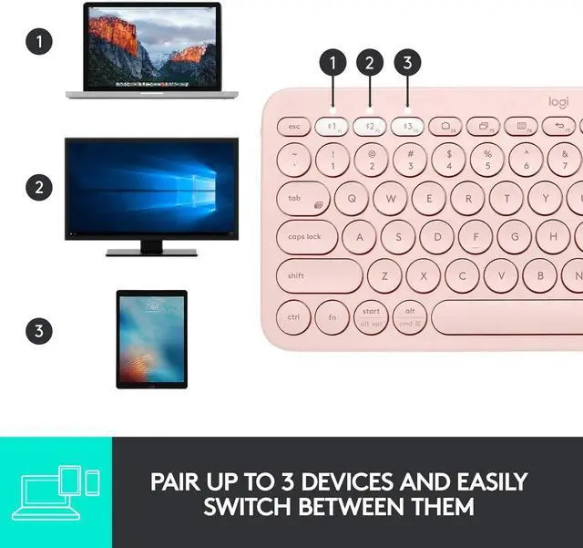 Alt view image 6 of 6 - Logitech K380 920-009599 Rose Bluetooth Wireless Mini Keyboard