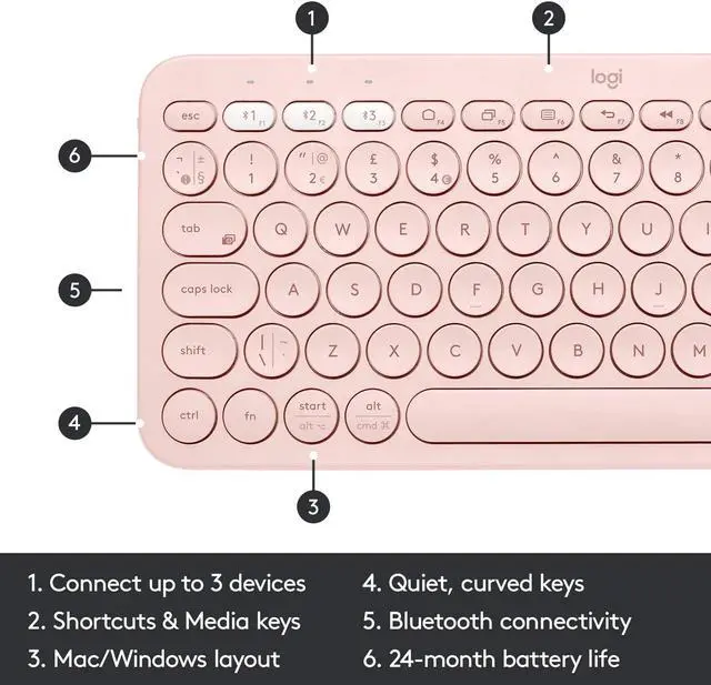 Alt view image 3 of 6 - Logitech K380 920-009599 Rose Bluetooth Wireless Mini Keyboard