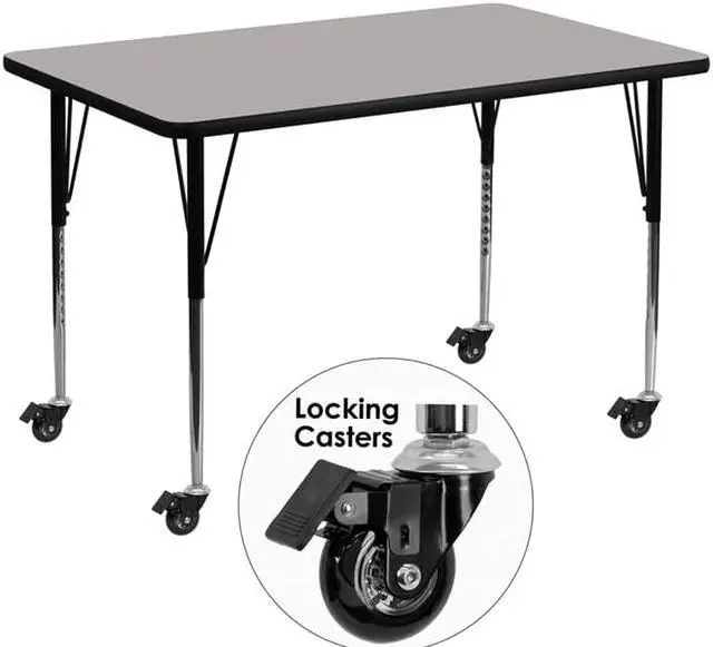 Main image of Flash Furniture Mobile 30 by 48-Inch Rectangular Activity Table with 1.25-Inch Thick High Pressure Grey Laminate Top and Standard Height Adjustable Legs