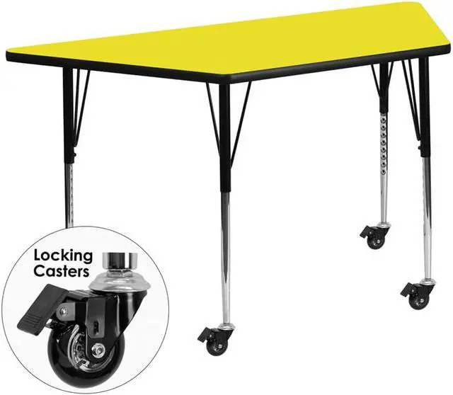 Main image of Flash Furniture Mobile 24 by 48-Inch Trapezoid Activity Table with 1.25-Inch Thick High Pressure Yellow Laminate Top and Standard Height Adjustable Legs
