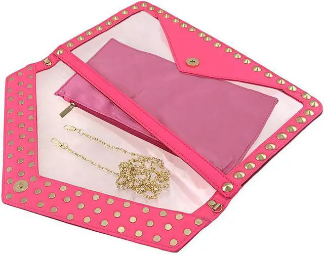 Alt view image 3 of 3 - Studded Transparent Envelope Clutch Purse with Cosmetic Bag